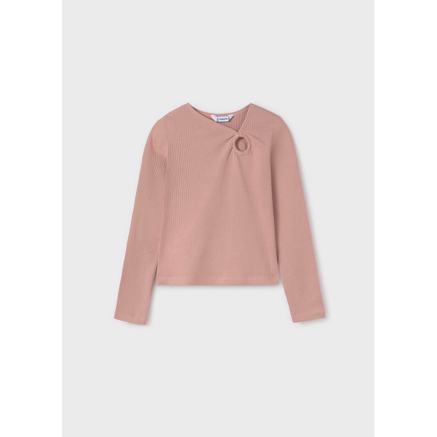 NUDE PINK TSHIRT RIBBED LONG SLEEVE VNECK / 7011-074