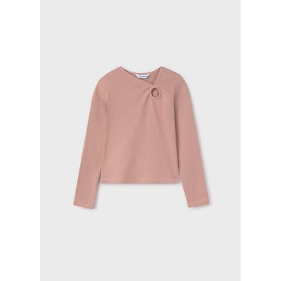 NUDE PINK TSHIRT RIBBED LONG SLEEVE VNECK / 7011-074