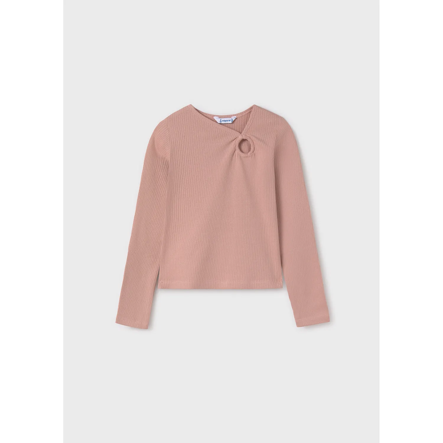 NUDE PINK TSHIRT RIBBED LONG SLEEVE VNECK / 7011-074
