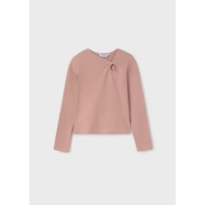 NUDE PINK TSHIRT RIBBED LONG SLEEVE VNECK / 7011-074