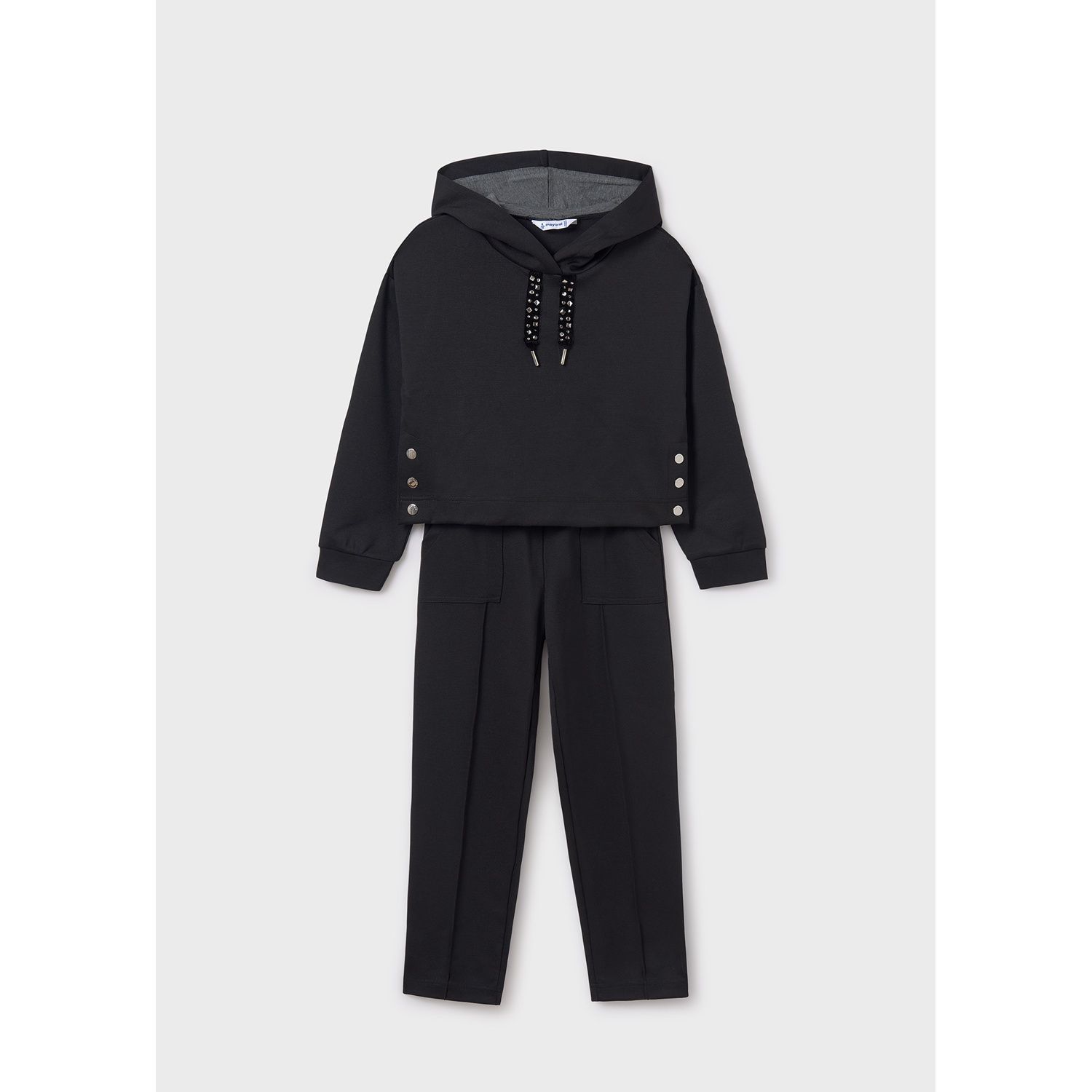 2PC BLACK TRACKSUIT HOODED SILVER STUDS / 7846-026