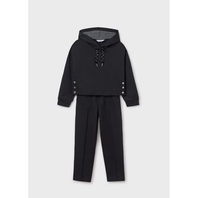 2PC BLACK TRACKSUIT HOODED SILVER STUDS / 7846-026