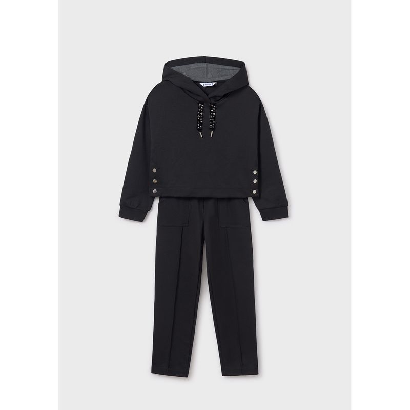 2PC BLACK TRACKSUIT HOODED SILVER STUDS / 7846-026