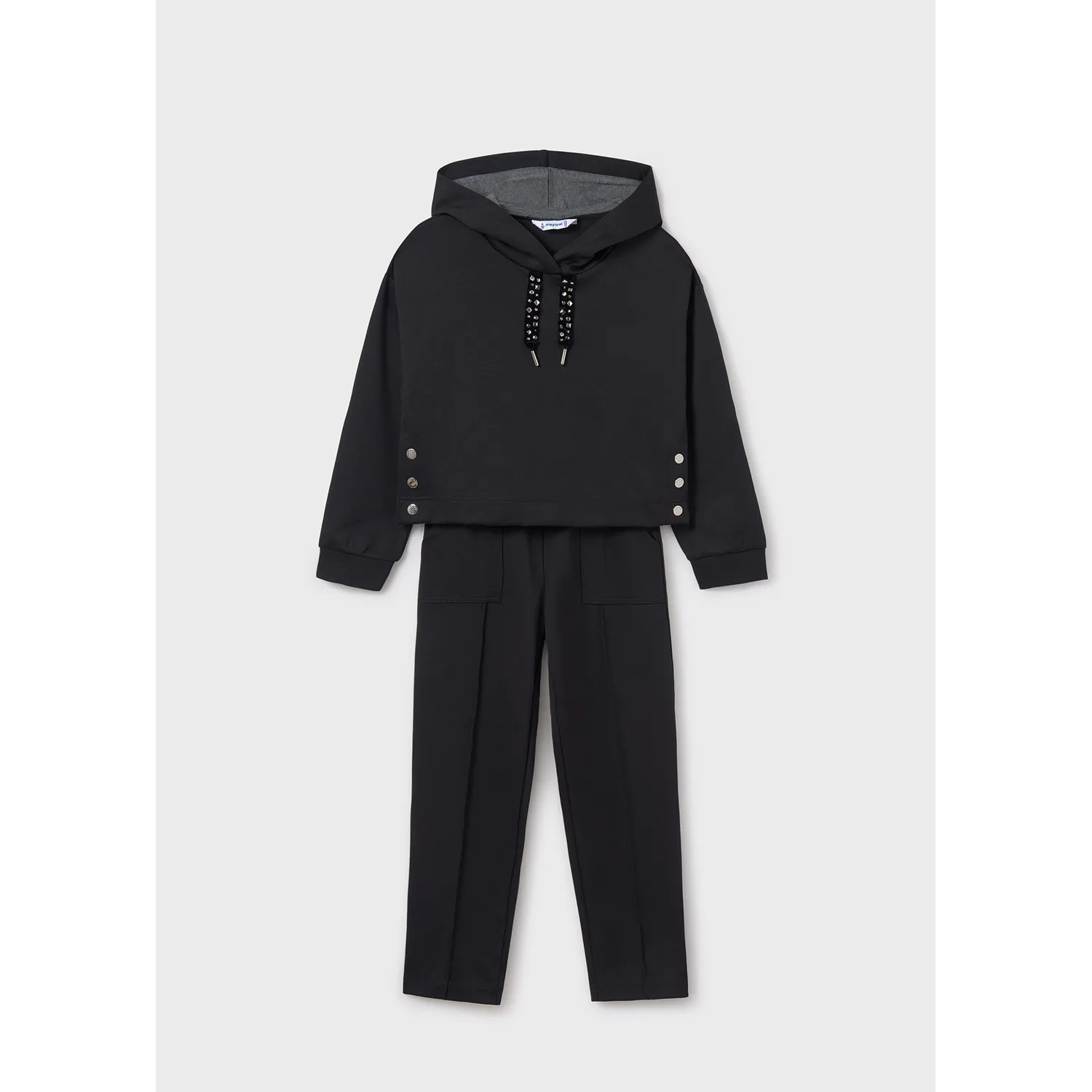 2PC BLACK TRACKSUIT HOODED SILVER STUDS / 7846-026