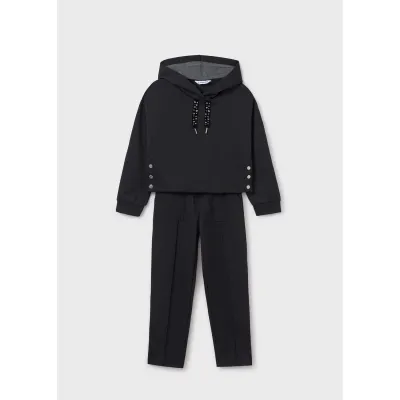 2PC BLACK TRACKSUIT HOODED SILVER STUDS / 7846-026