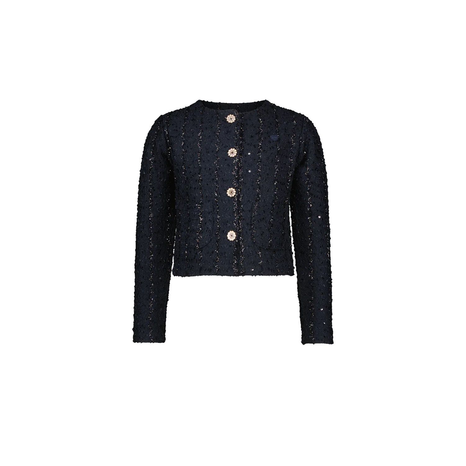 NAVY KNIT JACKET GLITER PEARL BUTTONS / C408-5115-190