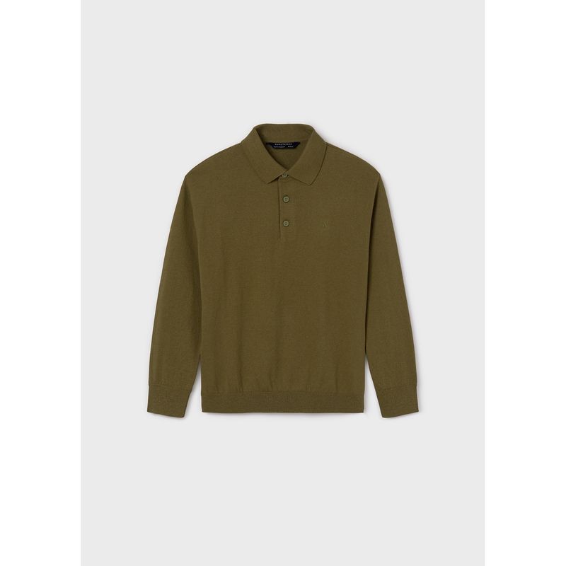 KHAKI GREEN POLO KNIT SWEATER LONG SLEEVE / 7103-079