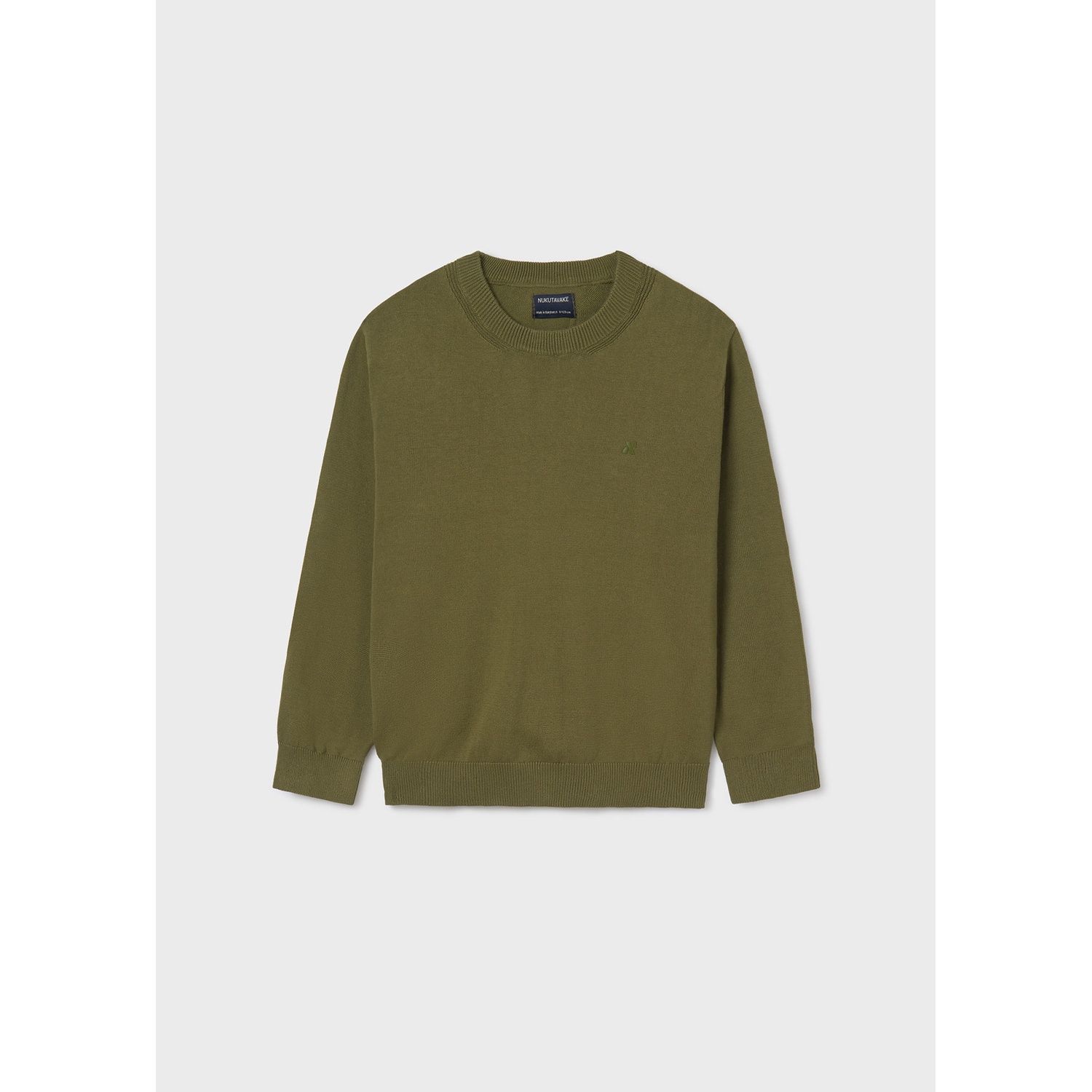 KHAKI GREEN KNIT COTTON TOP LONG SLEEVE / 354-064