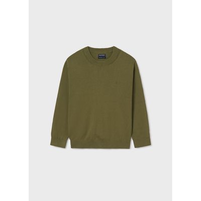 KHAKI GREEN KNIT COTTON TOP LONG SLEEVE / 354-064