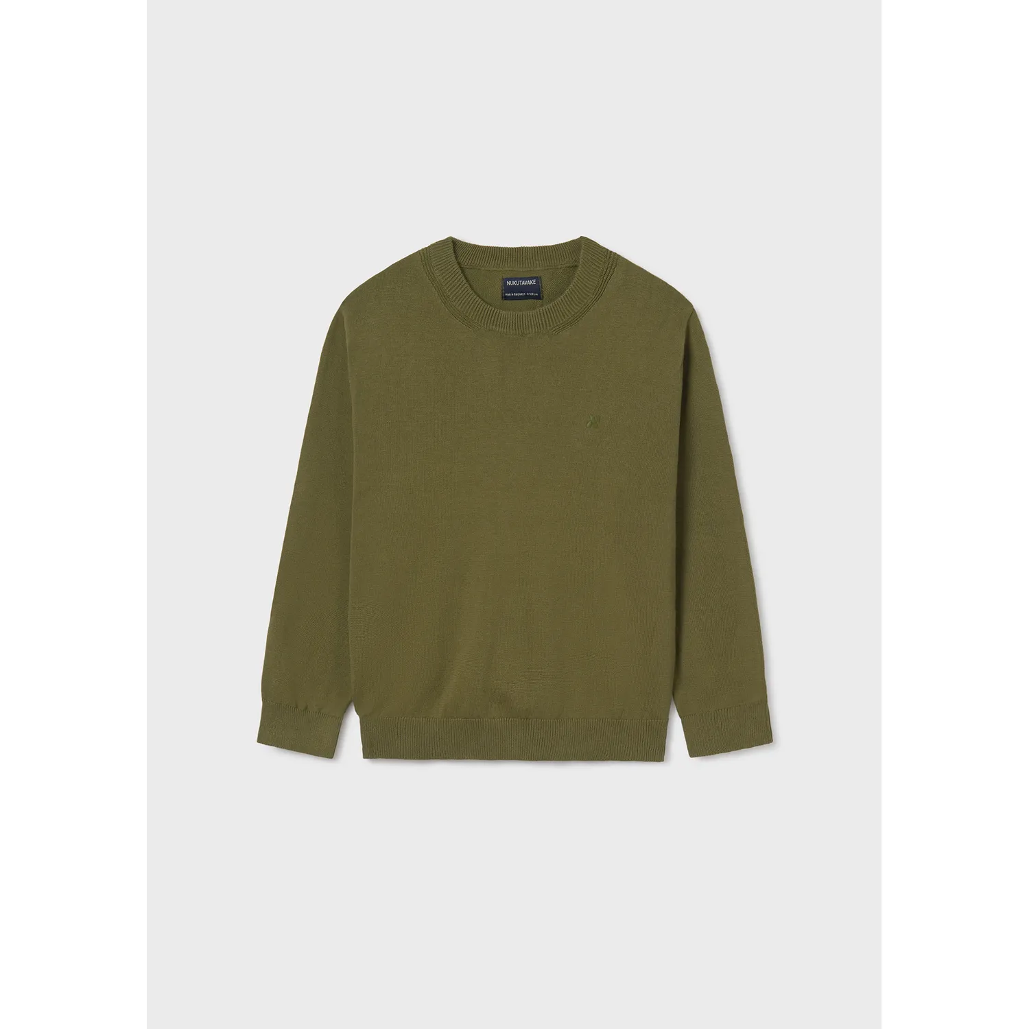 KHAKI GREEN KNIT COTTON TOP LONG SLEEVE / 354-064