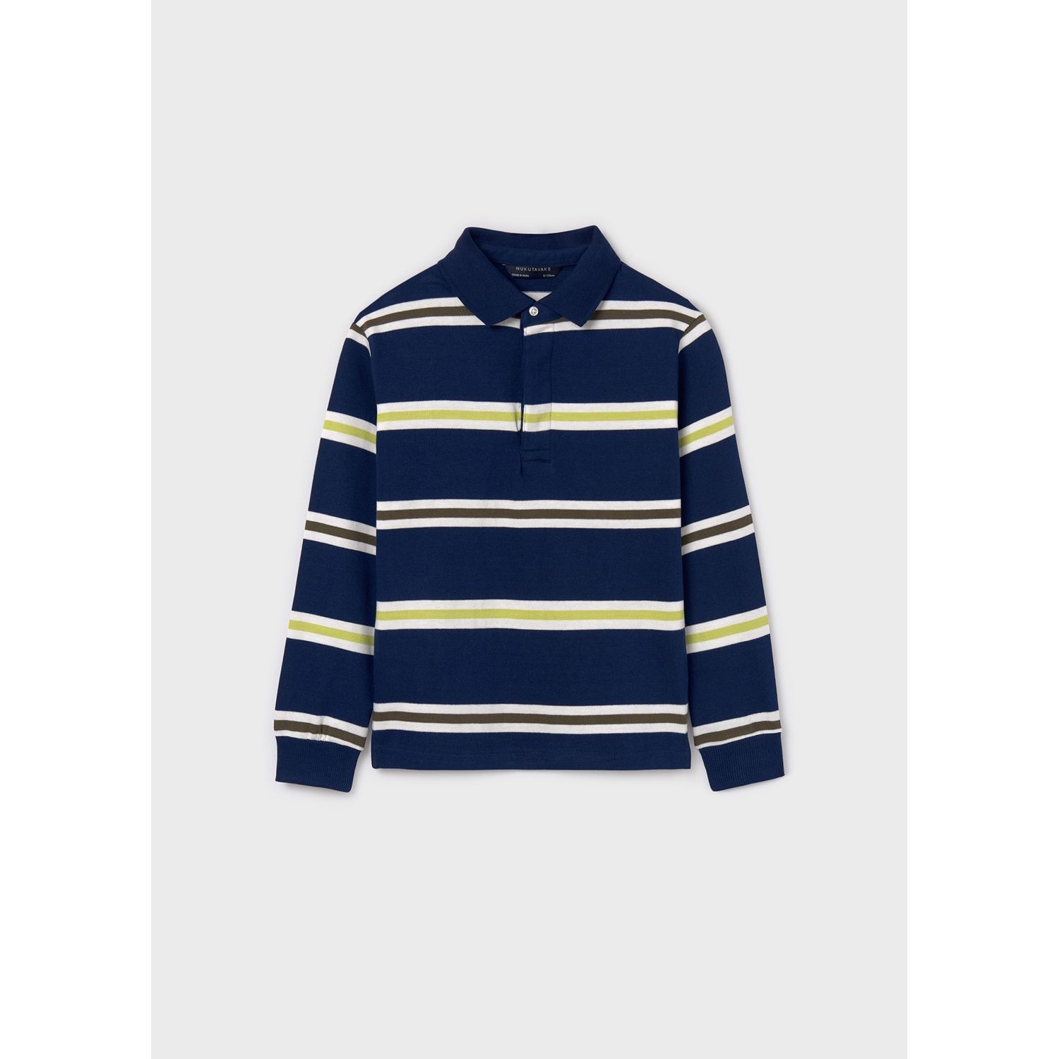 NAVY KNIT POLO TOP STRIPED TRIM LONG SLEEVE / 7102-075