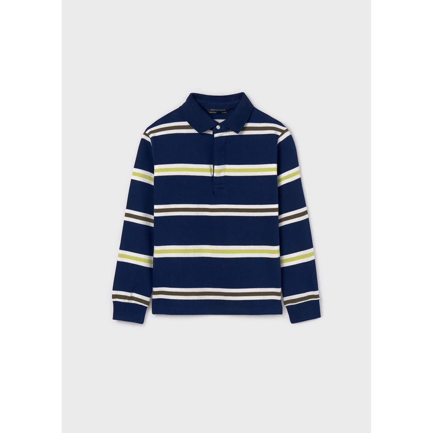 NAVY KNIT POLO TOP STRIPED TRIM LONG SLEEVE / 7102-075 NAVY KNIT POLO TOP STRIPED TRIM LONG SLEEVE / 7102-075