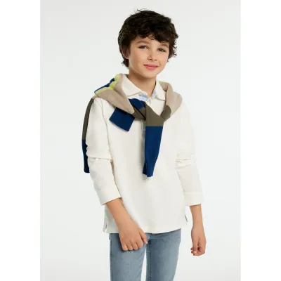 CREAM POLO TOP LONG SLEEVE / 7104-039