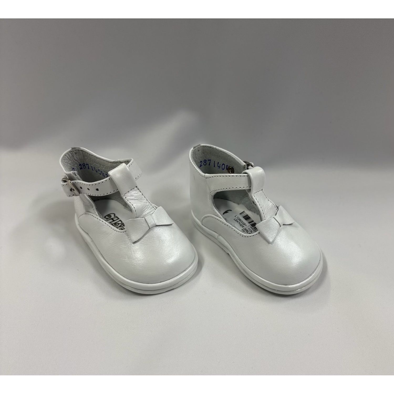 WHITE SOFT LEATHER GIRLS SHOE BOW TRIM / 11040