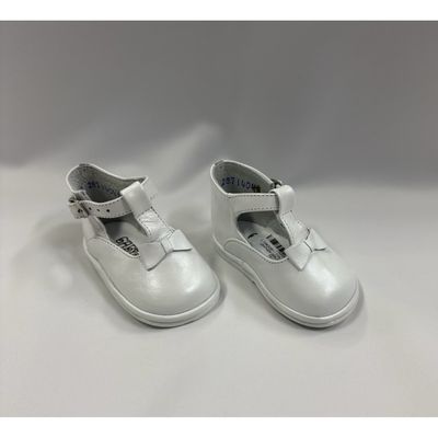 WHITE SOFT LEATHER GIRLS SHOE BOW TRIM / 11040