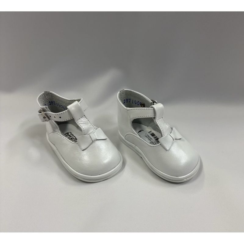 WHITE SOFT LEATHER GIRLS SHOE BOW TRIM / 11040