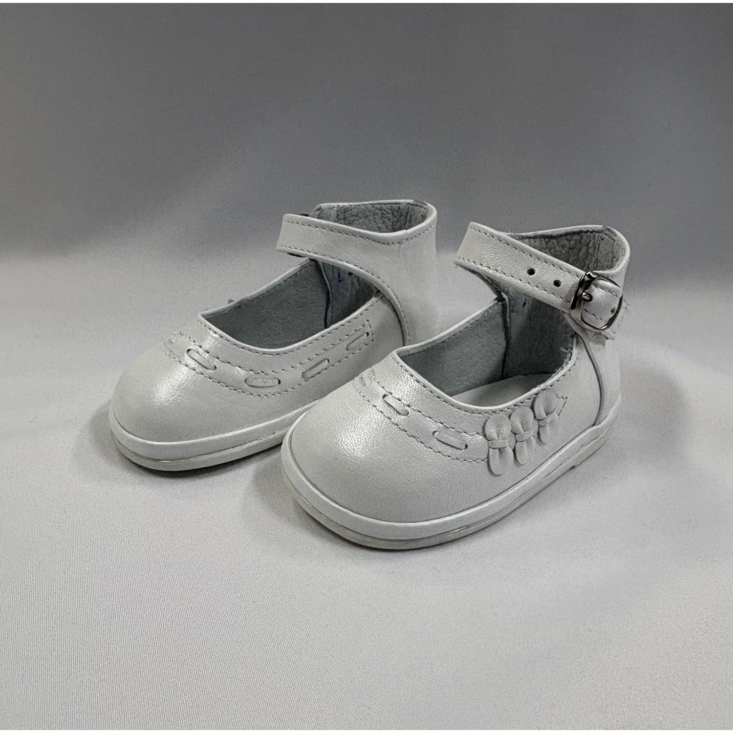 WHITE SOFT LEATHER GIRL'S SHOE BOW SIDETRIM / G0006