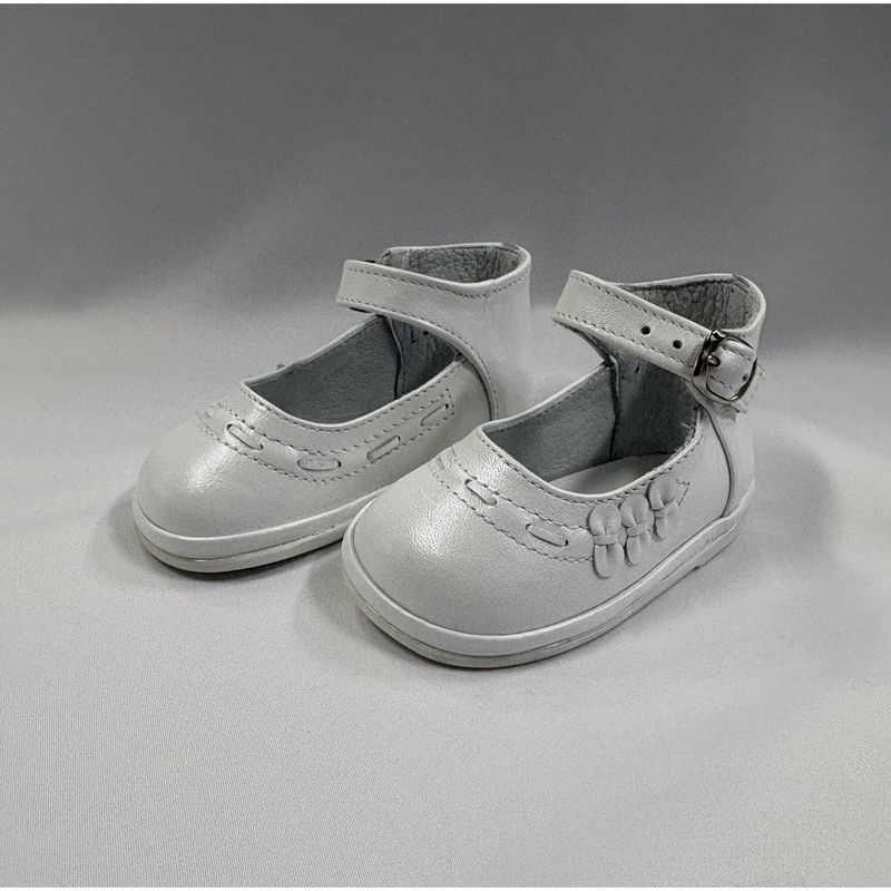 WHITE SOFT LEATHER GIRL'S SHOE BOW SIDETRIM / G0006