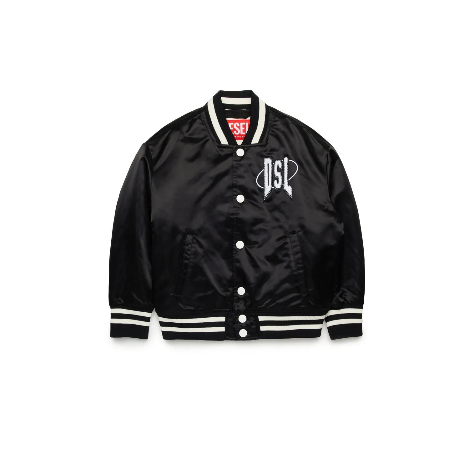 BLACK BOMBER JACKET WHITE DSL LOGO & STRIPES TRIM / J02185-OKKAM-K900 BLACK BOMBER JACKET WHITE DSL LOGO & STRIPES TRIM / J02185-OKKAM-K900