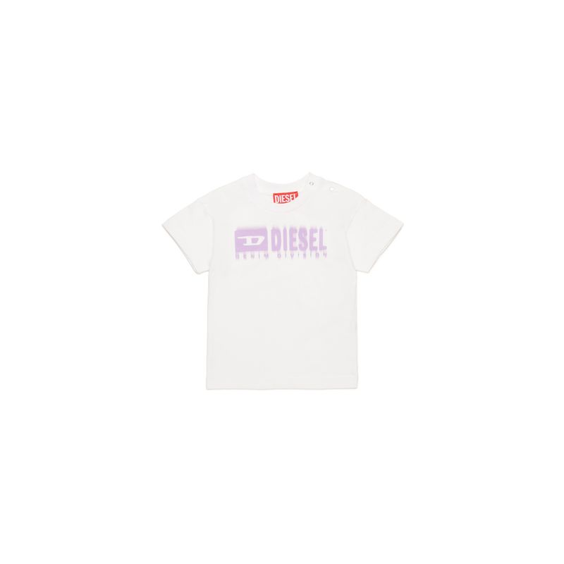 WHITE TSHIRT SHORT SLEEVE PURPLE LOGO / K00569-K100A