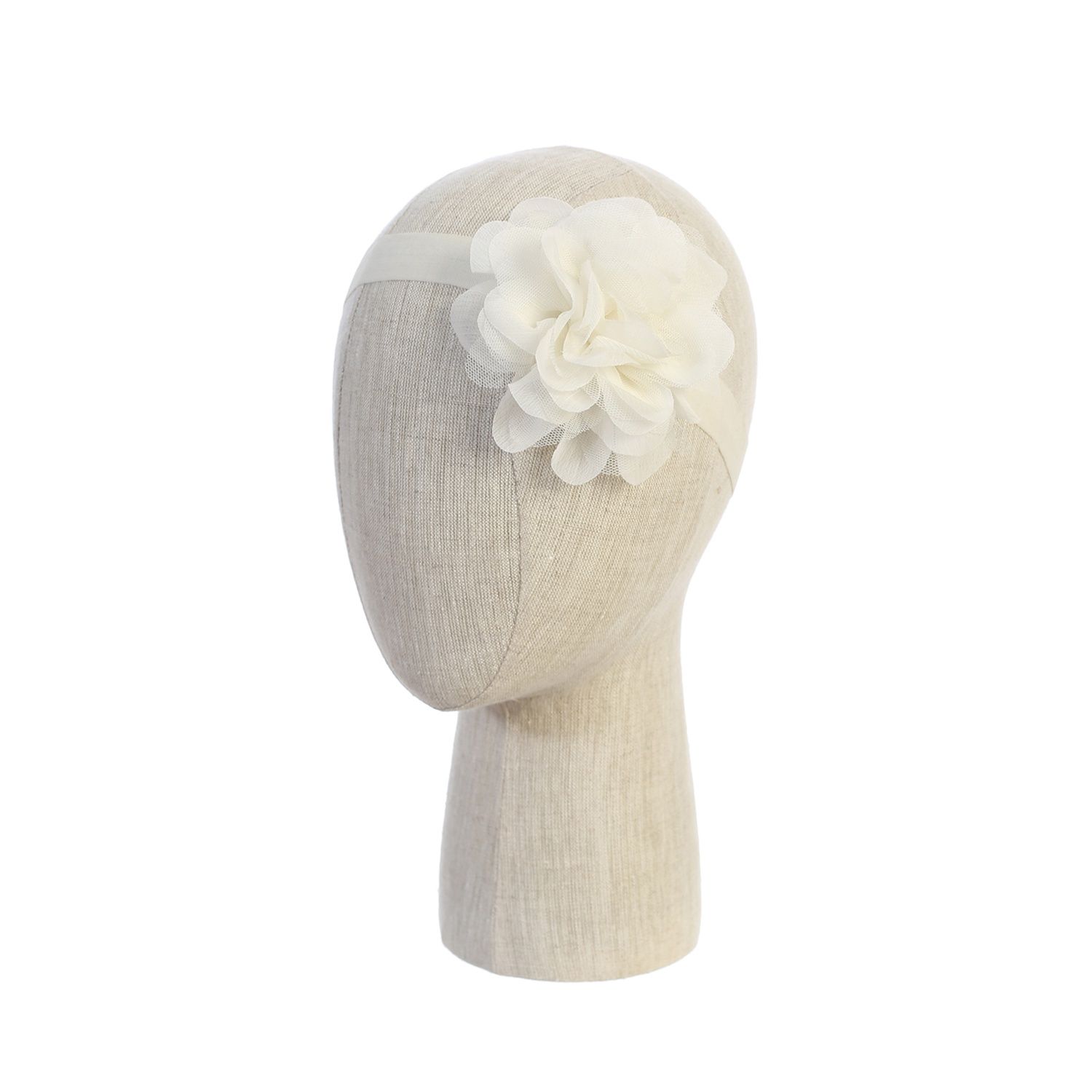 IVORY STRETCH HEADBAND LARGE CHIFFON & TULLE FLOWER / 162