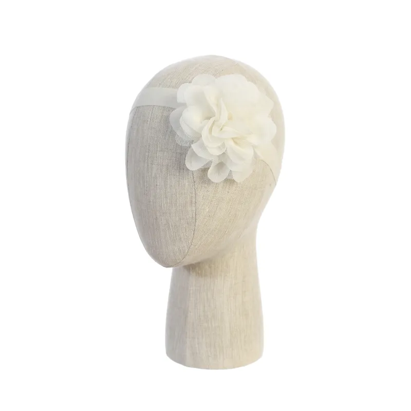 IVORY STRETCH HEADBAND LARGE CHIFFON & TULLE FLOWER / 162