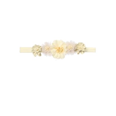 IVORY SOFT HEADBAND 5 FLOWERS TRIM STRETCH BABY / 144