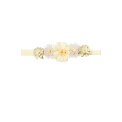 IVORY SOFT HEADBAND 5 FLOWERS TRIM STRETCH BABY / 144