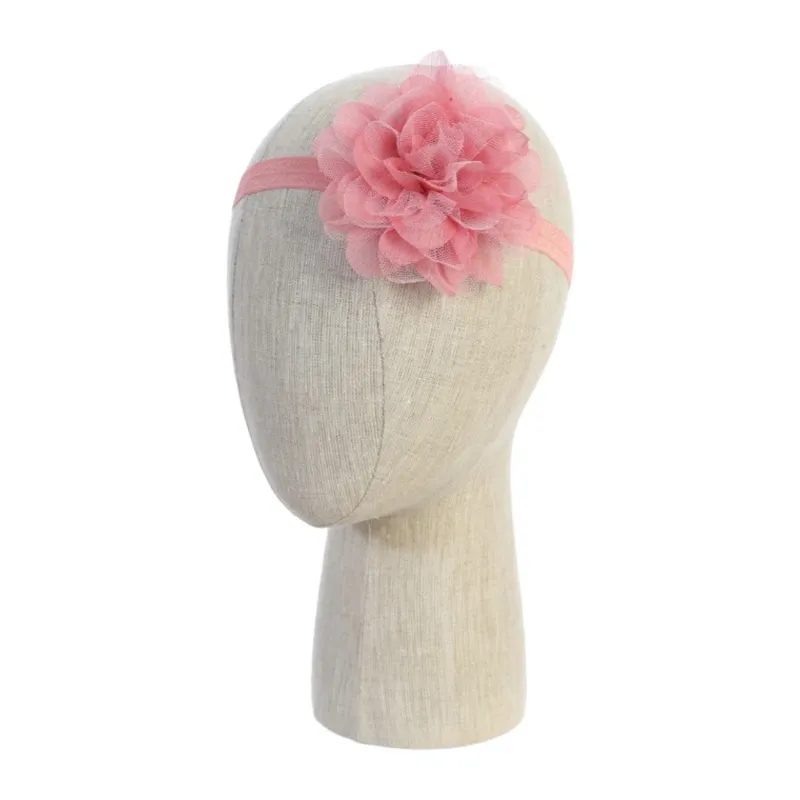 DUSTY ROSE STRETCH HEADBAND LARGE CHIFFON & TULLE FLOWER / 162