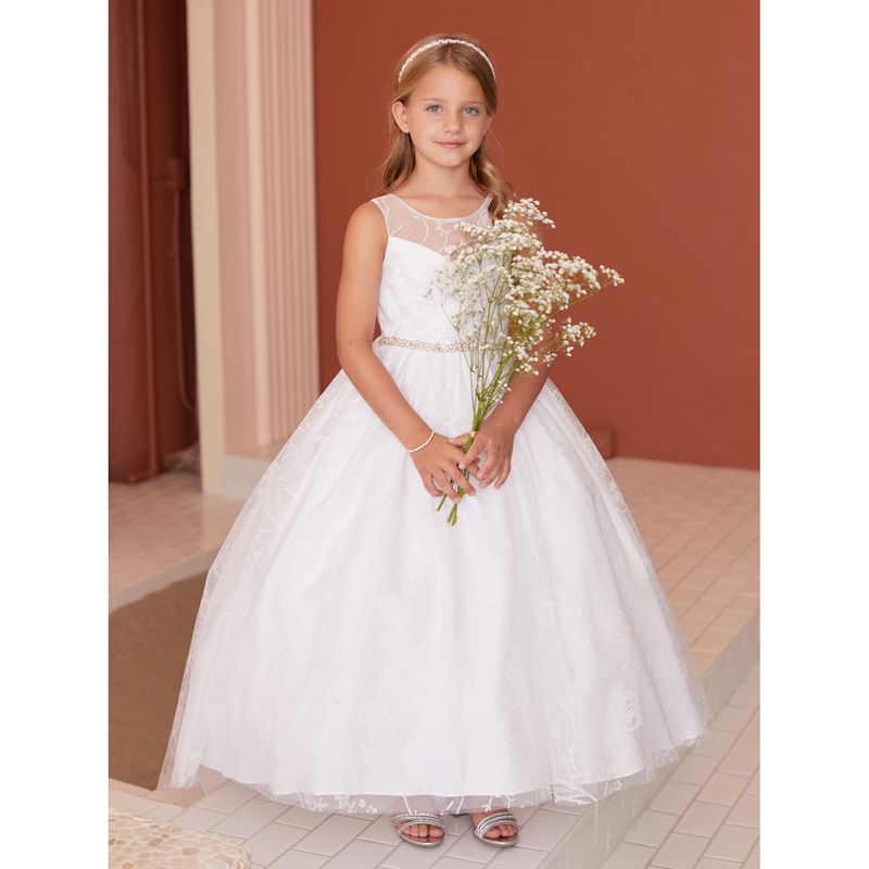 IVORY GOWN HIGH LOW SPARKLY FLOWER PRINT RHINESTONE WAISTBAND / 5866