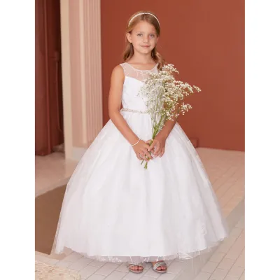 IVORY GOWN HIGH LOW SPARKLY FLOWER PRINT RHINESTONE WAISTBAND / 5866