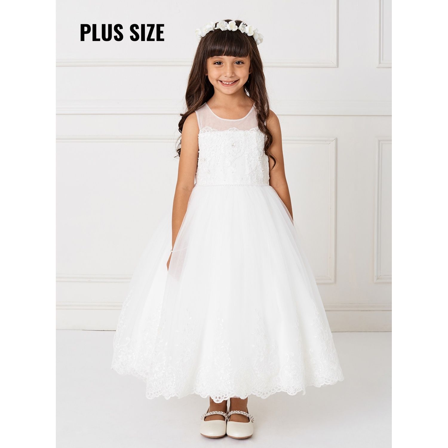 IVORY GOWN LACE BODICE & HEM PEARL TRIM / 5801XL