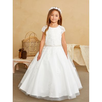 IVORY TULLE DRESS LACE BODICE & TRIM PEARL WAISTBAND / 5851