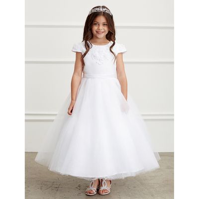 IVORY DRESS 3D FLOWER ON NECKLINE SPARKLY SKIRT / 5823