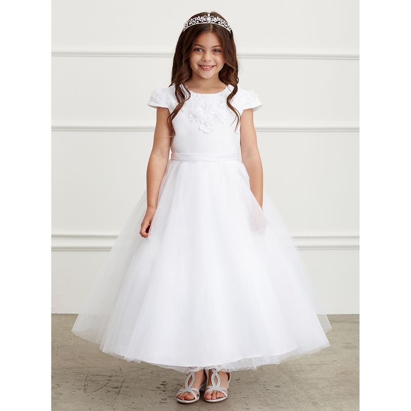 IVORY DRESS 3D FLOWER ON NECKLINE SPARKLY SKIRT / 5823