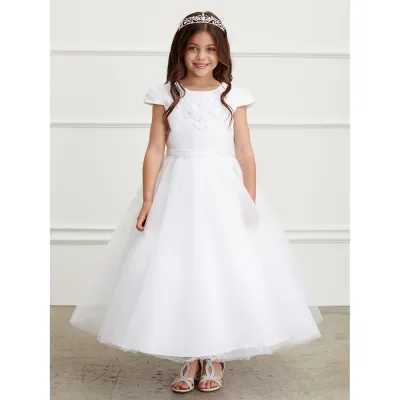 IVORY DRESS 3D FLOWER ON NECKLINE SPARKLY SKIRT / 5823 IVORY DRESS 3D FLOWER ON NECKLINE SPARKLY SKIRT / 5823