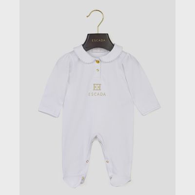 WHITE POLO FOOTIE WITH COLLAR & SMALL LOGO / 74217-001