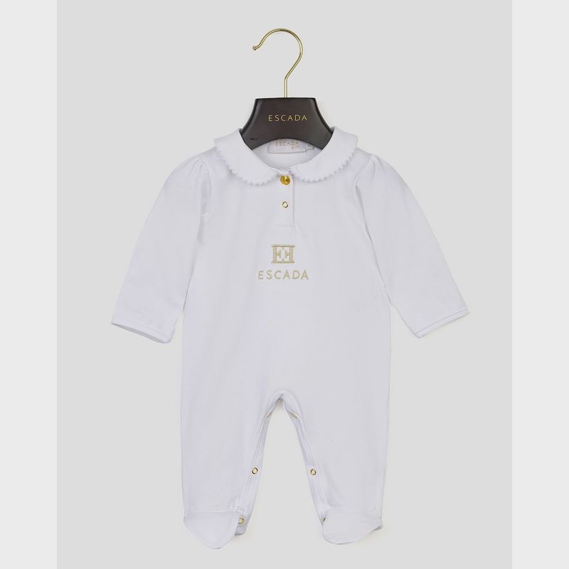 WHITE POLO FOOTIE WITH COLLAR & SMALL LOGO / 74217-001