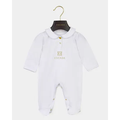 WHITE POLO FOOTIE WITH COLLAR & SMALL LOGO / 74217-001