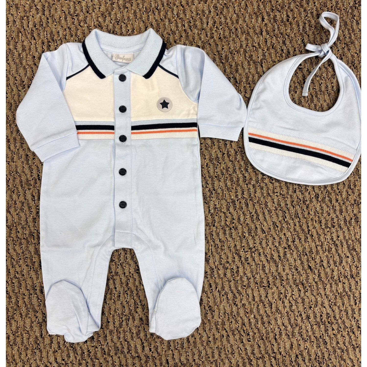 2PC SKY BLUE & NAVY SLEEPER & BIB WHITE TRIM BODICE / 802