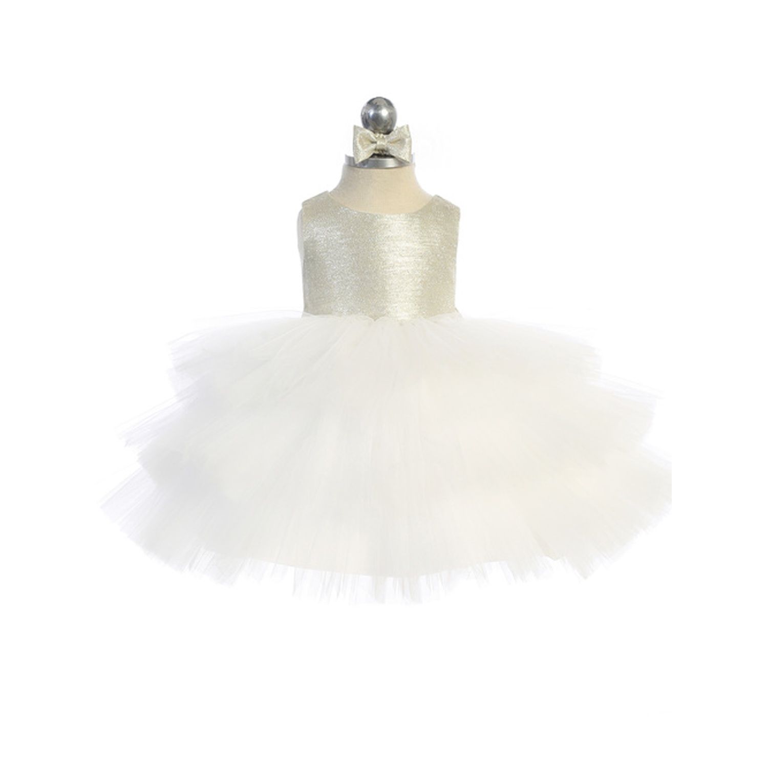 2PC GOLD & IVORY DRESS & HEADBAND METALIC BODICE 3 LAYER TULLE SKIRT SPARKLY / 5790S