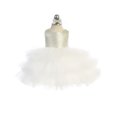 2PC GOLD & IVORY DRESS & HEADBAND METALIC BODICE 3 LAYER TULLE SKIRT SPARKLY / 5790S