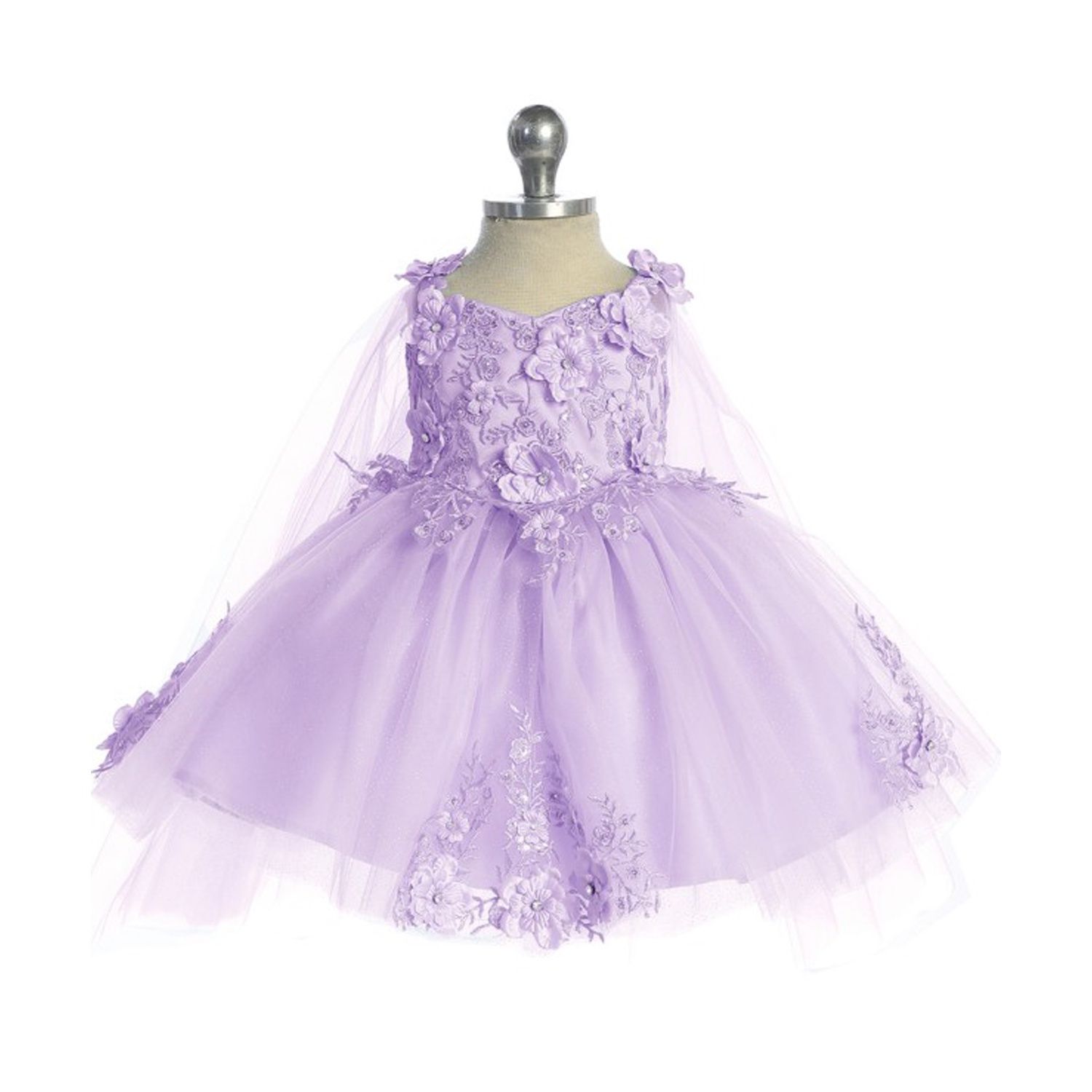LILAC TULLE DRESS 3D FLOWER BODICE DETACHABLE CAPE / 7040S