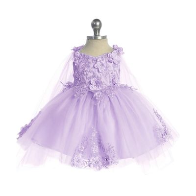 LILAC TULLE DRESS 3D FLOWER BODICE DETACHABLE CAPE / 7040S