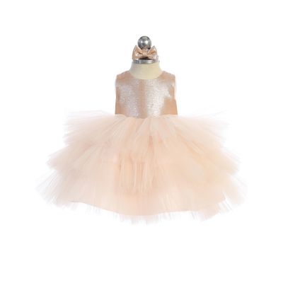 2PC ROSE GOLD DRESS & HEADBAND METALIC BODICE 3 LAYER TULLE SKIRT / 5790S