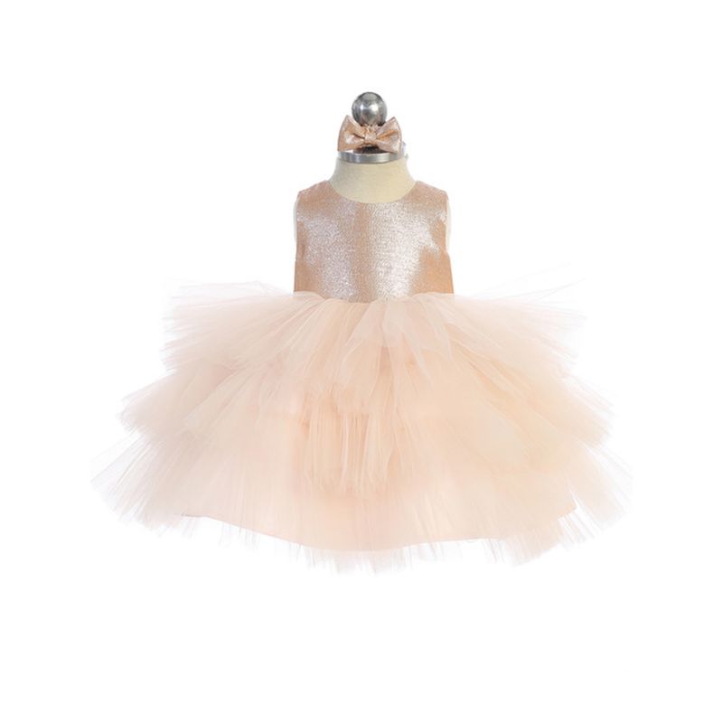 2PC ROSE GOLD DRESS & HEADBAND METALIC BODICE 3 LAYER TULLE SKIRT / 5790S