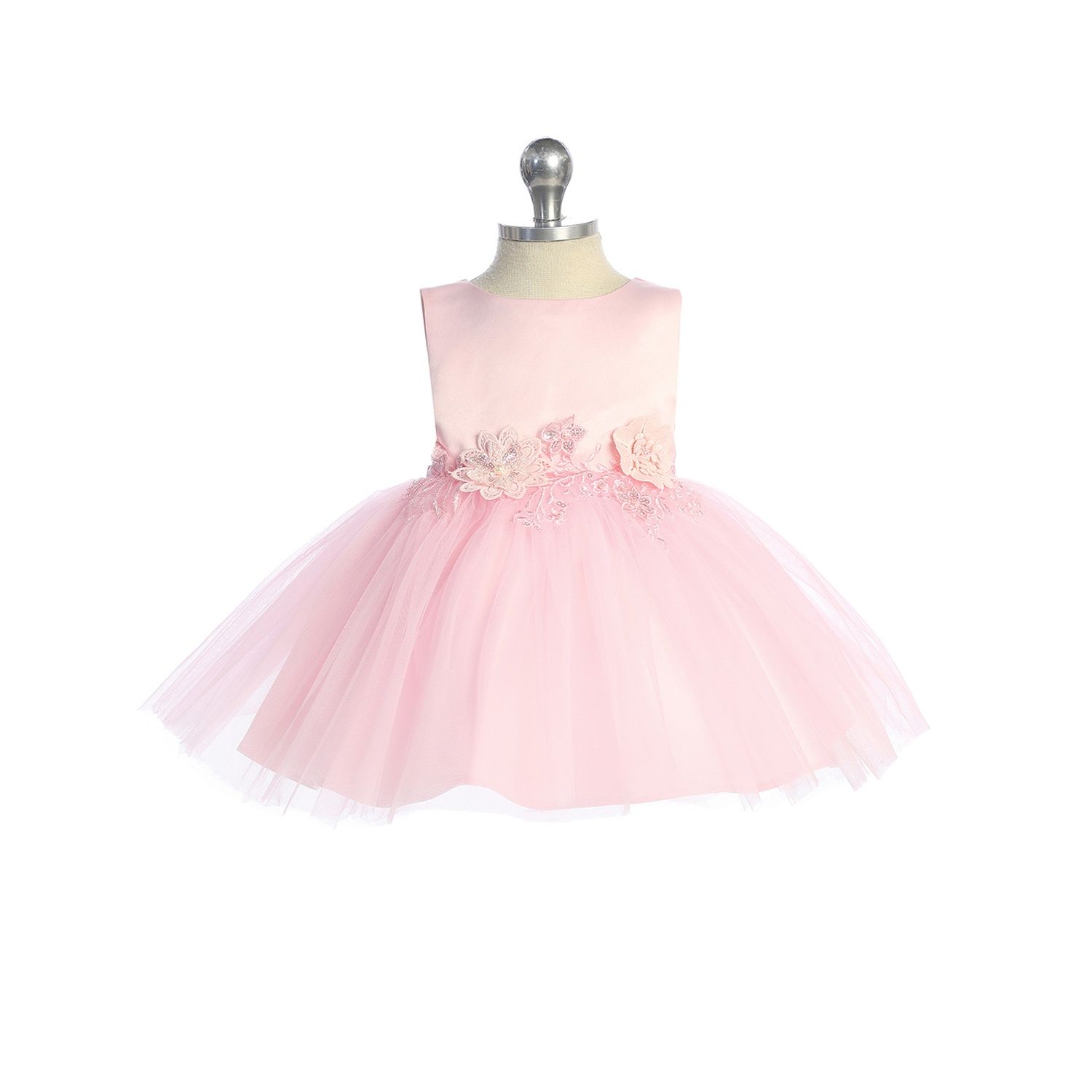 PINK DRESS SATIN BODICE TULLE SKIRT FLOWER APPLIQUE / 5873S PINK DRESS SATIN BODICE TULLE SKIRT FLOWER APPLIQUE / 5873S