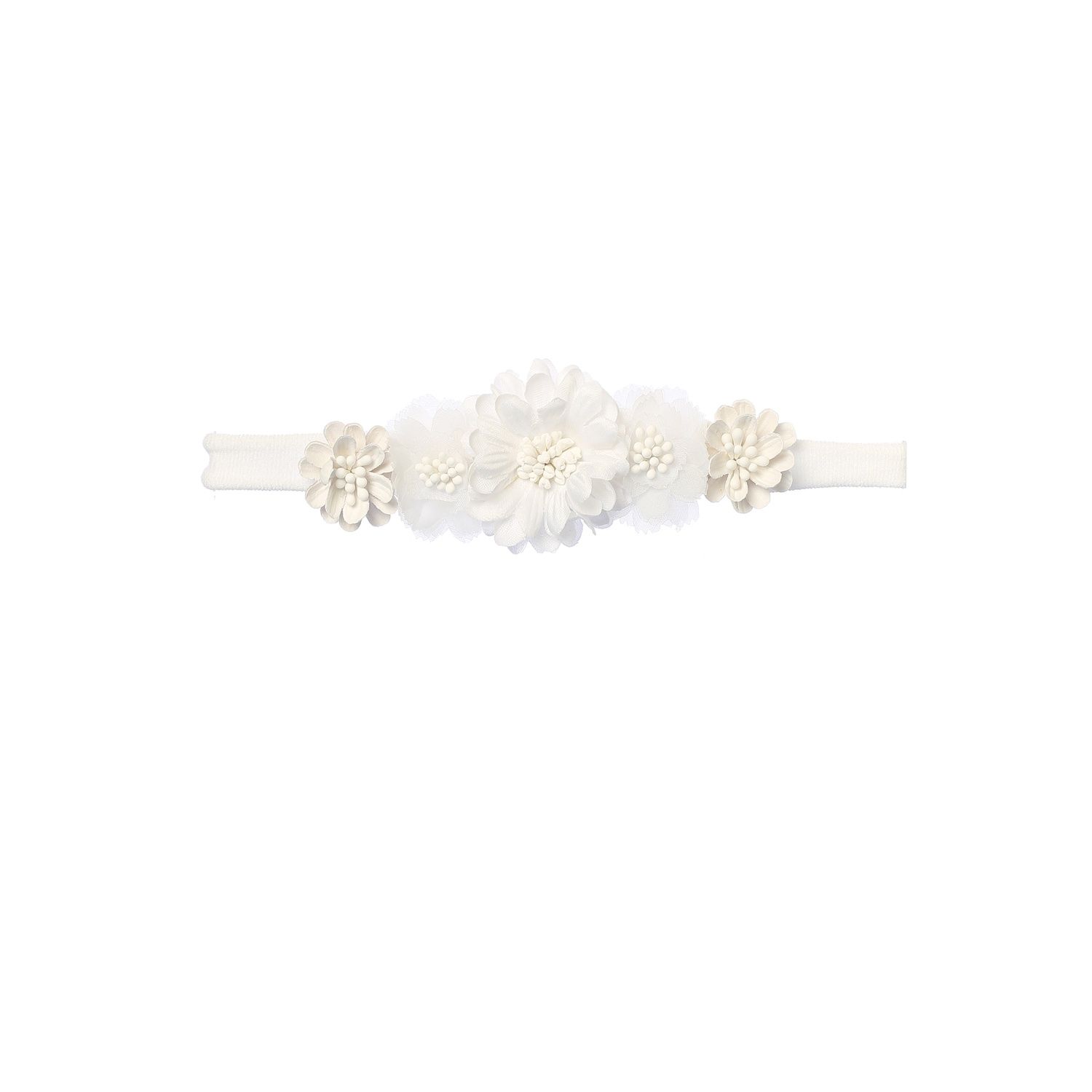 WHITE STRETCH BABY HEADBAND FLOWER APPLIQUE / 144