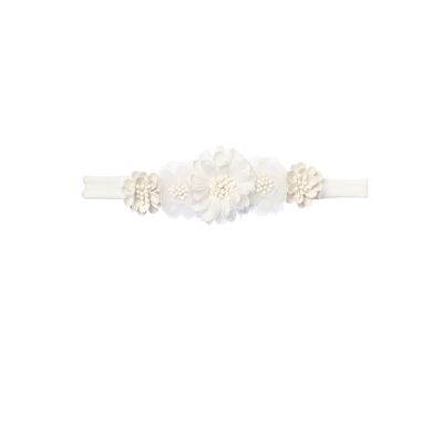 WHITE STRETCH BABY HEADBAND FLOWER APPLIQUE / 144