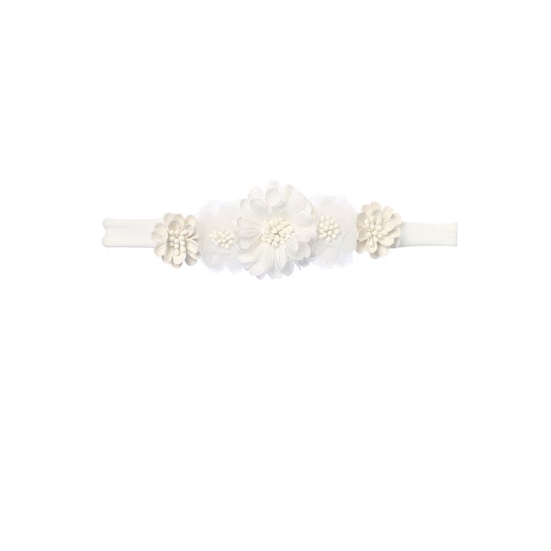 WHITE STRETCH BABY HEADBAND FLOWER APPLIQUE / 144